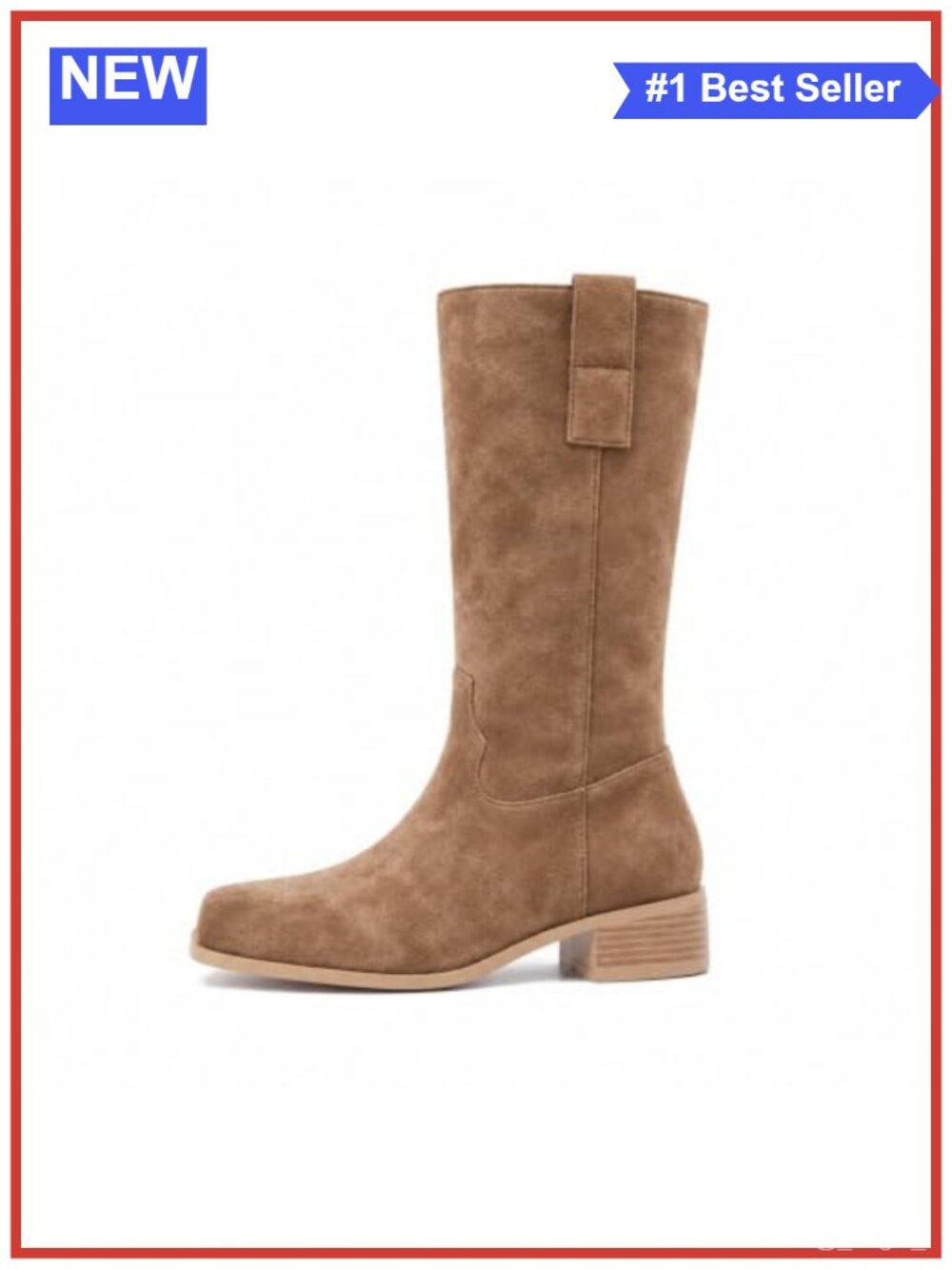 Slouchy Mid Calf Boots Square Toe Chunky Heel Faux Suede Women's Fall - Picture 1 of 6